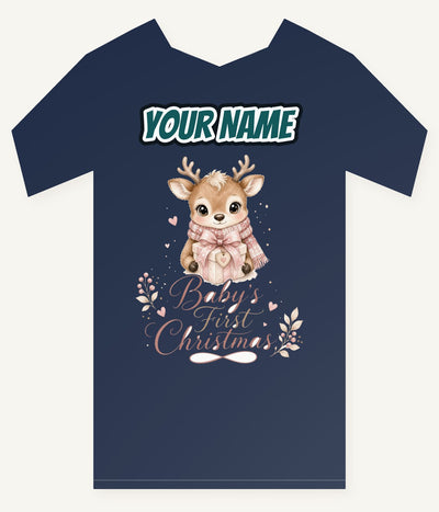 Baby's First Christmas Fawn Personalised Kids Tee and Baby Bodysuit