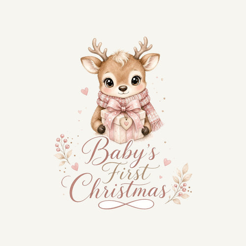 Baby's First Christmas Fawn Personalised Kids and Baby Christmas Tee