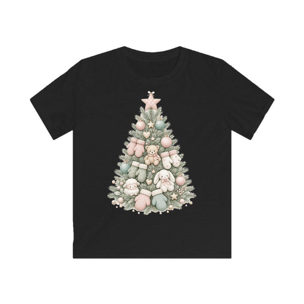 Baby's First Christmas Pastel Tree personalised kids Christmas tee in black