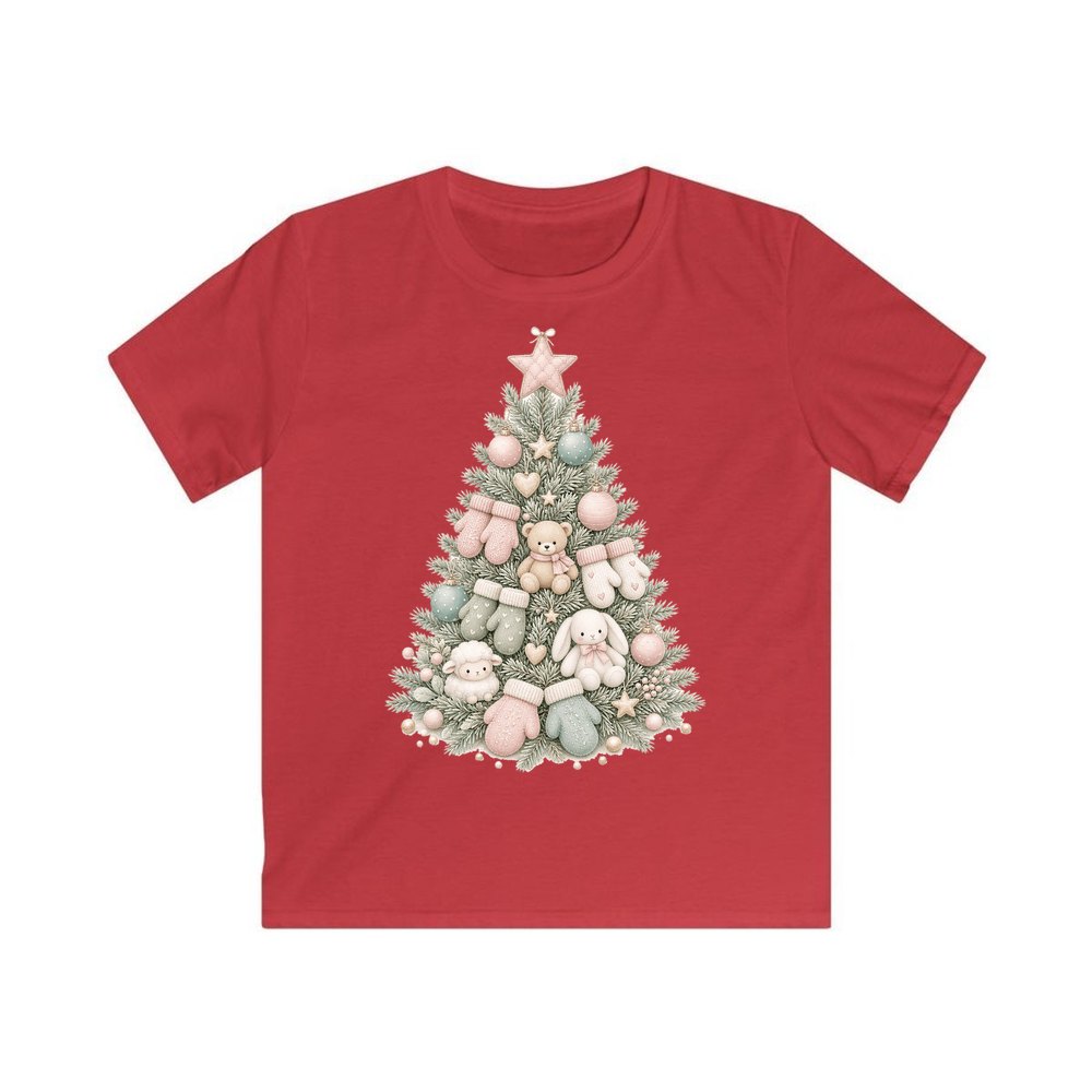 Baby's First Christmas Pastel Tree personalised kids Christmas tee in red
