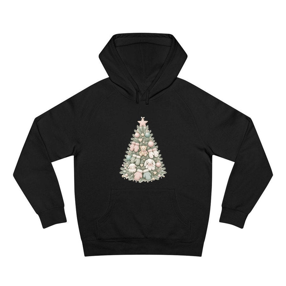Baby's First Christmas Pastel Tree personalised Christmas hoodie in black