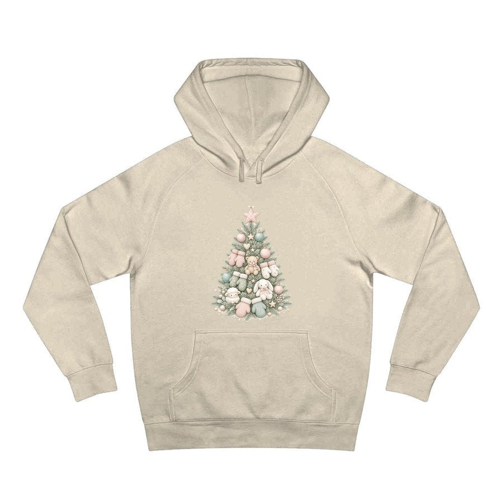 Baby's First Christmas Pastel Tree personalised Christmas hoodie in sand