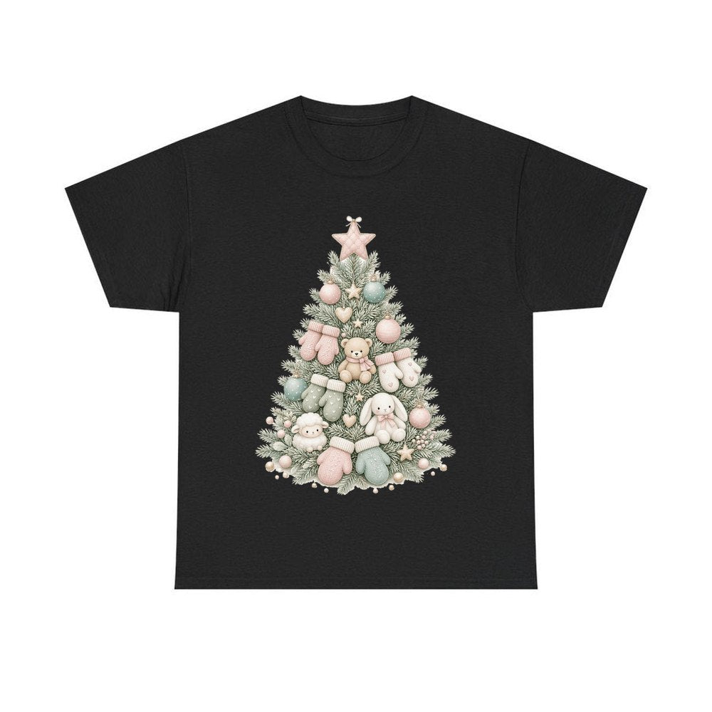 Baby's First Christmas Pastel Tree personalised Christmas T-shirt in black