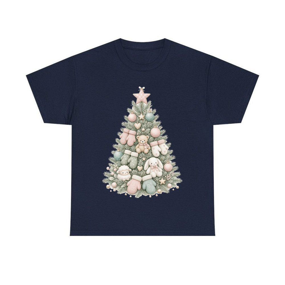 Baby's First Christmas Pastel Tree personalised Christmas T-shirt in navy