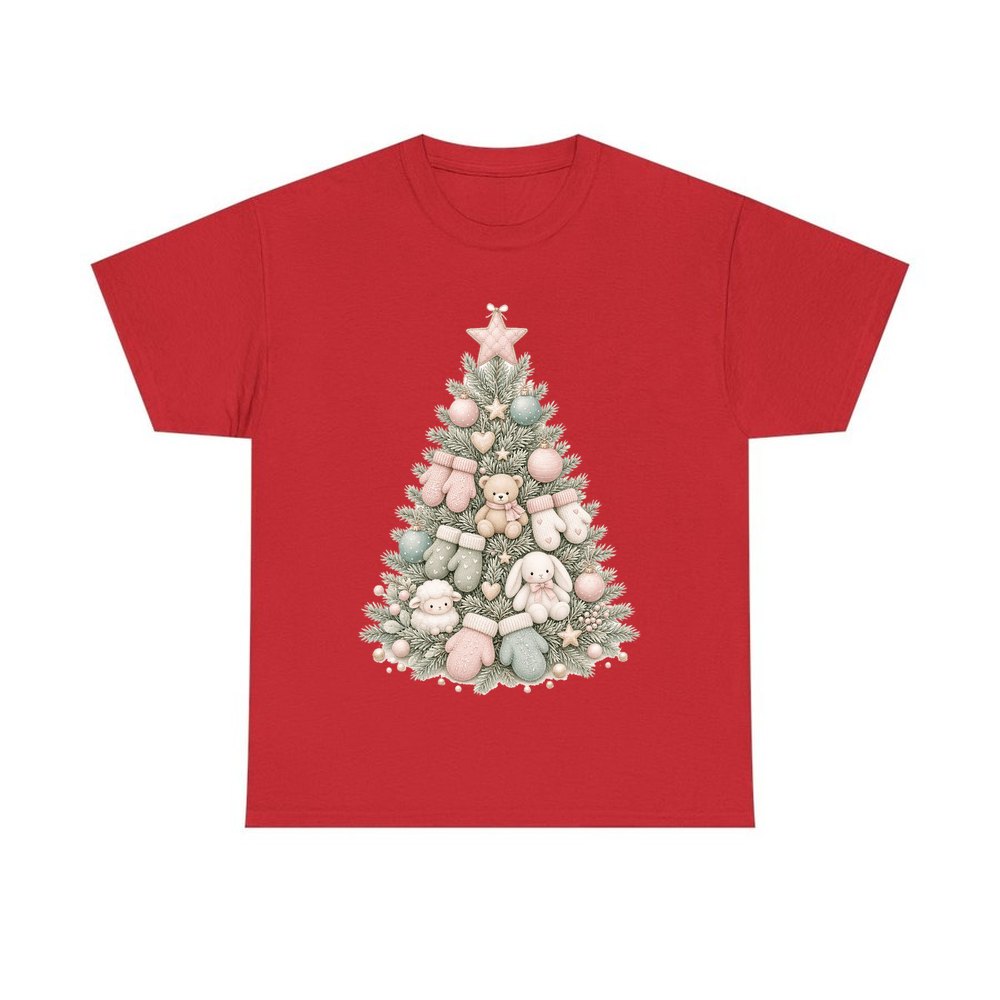 Baby's First Christmas Pastel Tree personalised Christmas T-shirt in red