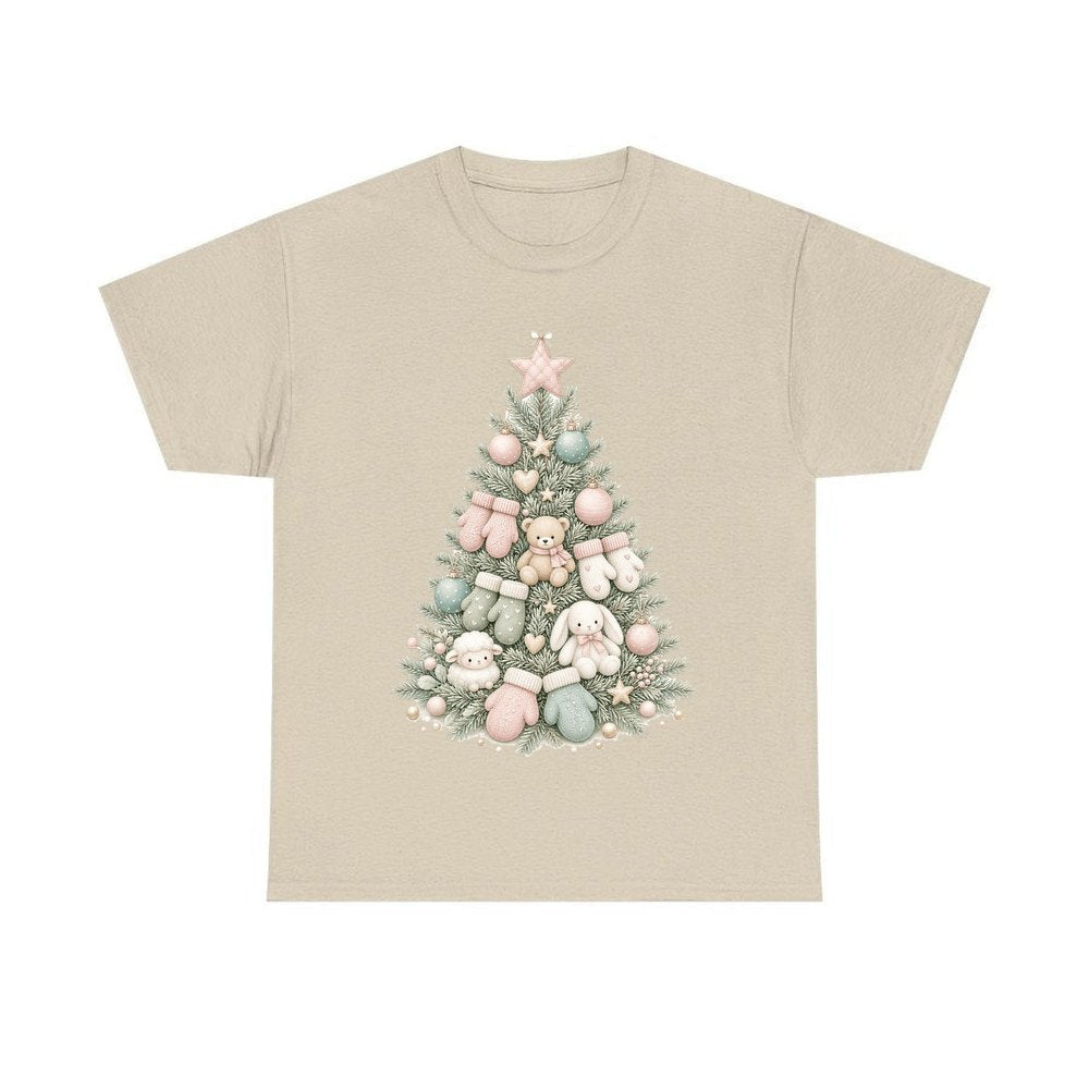 Baby's First Christmas Pastel Tree personalised Christmas T-shirt in sand