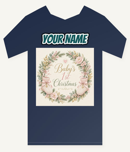 Baby's First Christmas Wreath Personalised Kids and Baby Christmas Tee