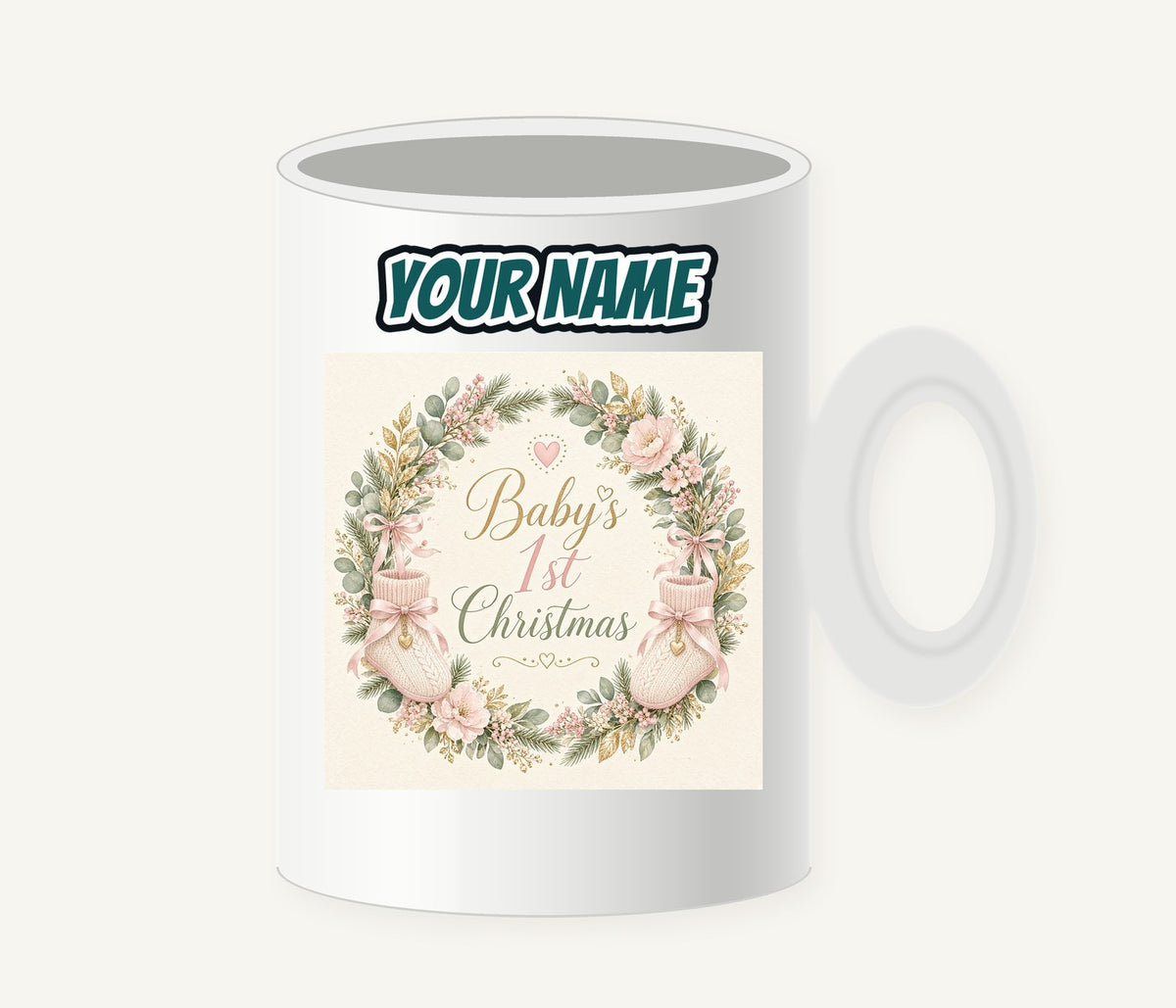 Baby's First Christmas Wreath Personalised Christmas Mug