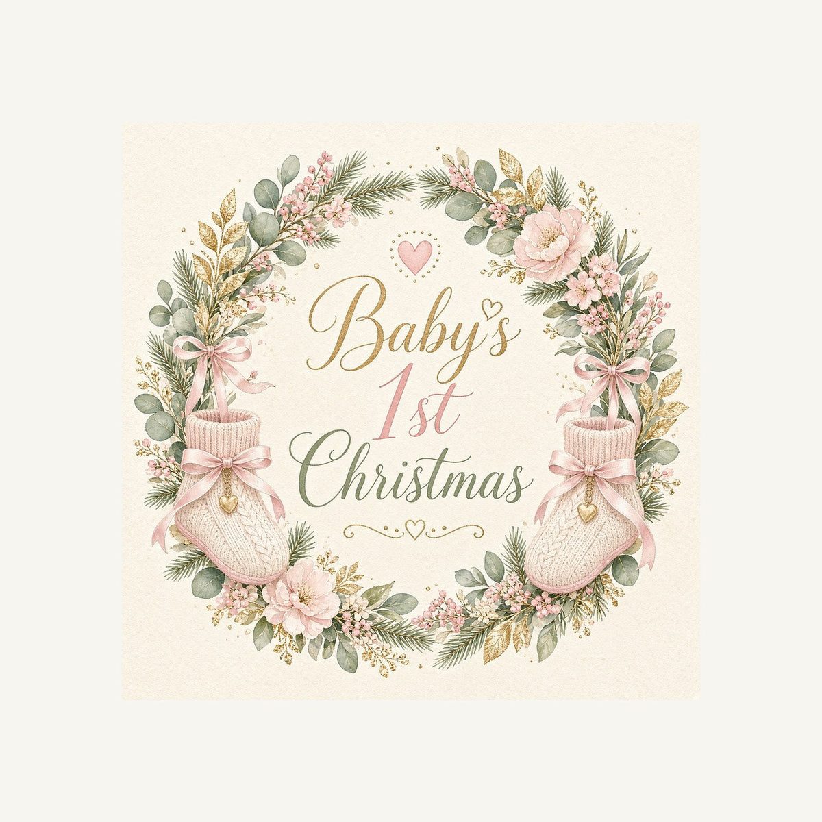 Baby's First Christmas Wreath Christmas artwork, the design printed on the personalised stocking