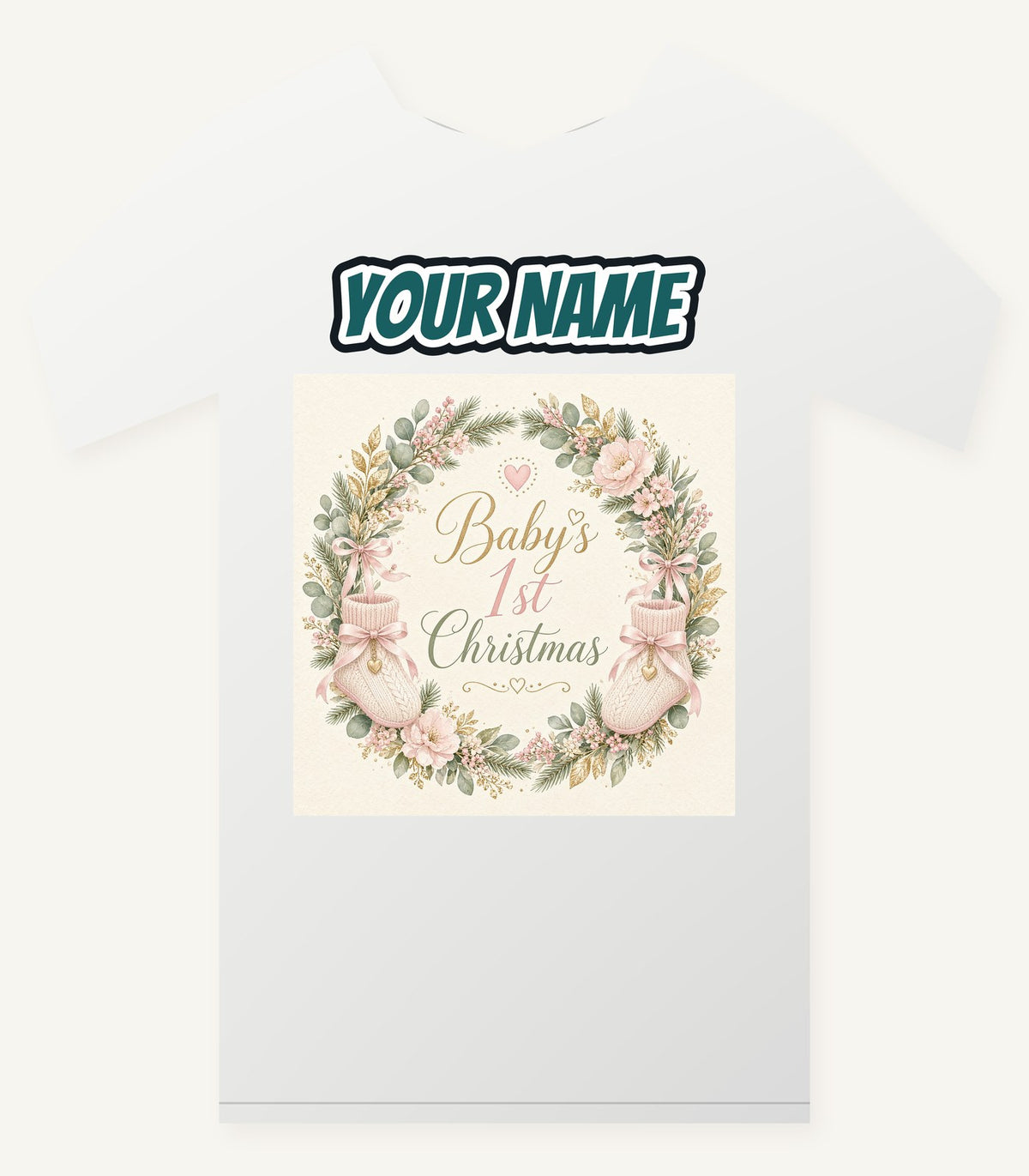 Baby's First Christmas Wreath Personalised Christmas T-Shirt and Hoodie
