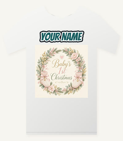 Baby's First Christmas Wreath Personalised Christmas T-Shirt and Hoodie