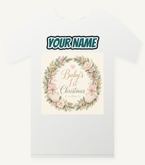Baby's First Christmas Wreath Personalised Christmas T-Shirt and Hoodie