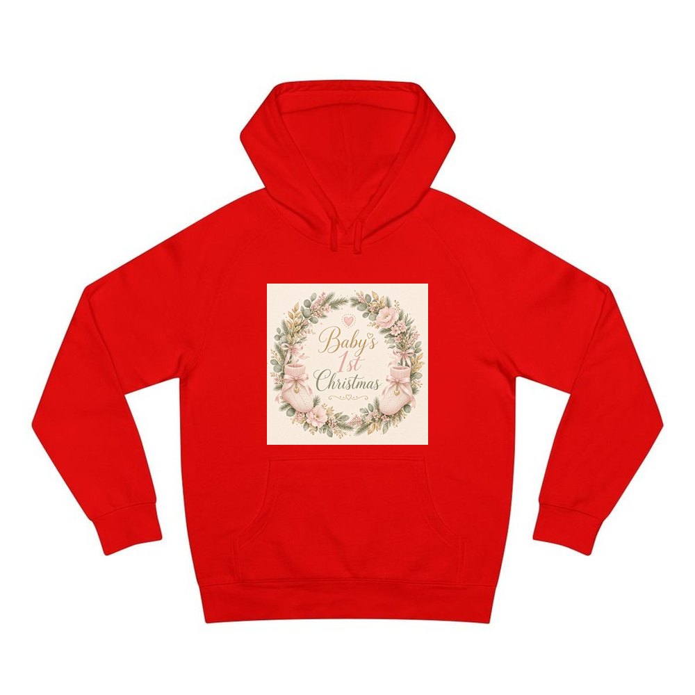 Baby's First Christmas Wreath personalised Christmas hoodie in red