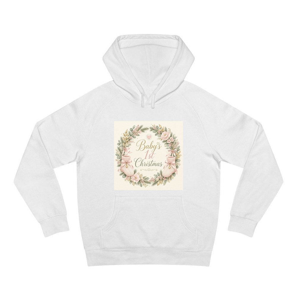 Baby's First Christmas Wreath personalised Christmas hoodie in white