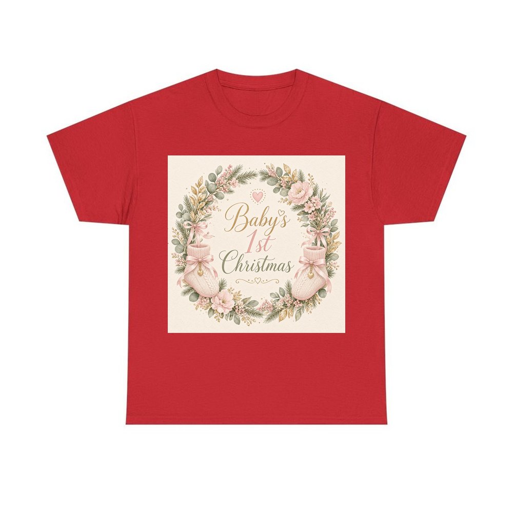 Baby's First Christmas Wreath personalised Christmas T-shirt in red