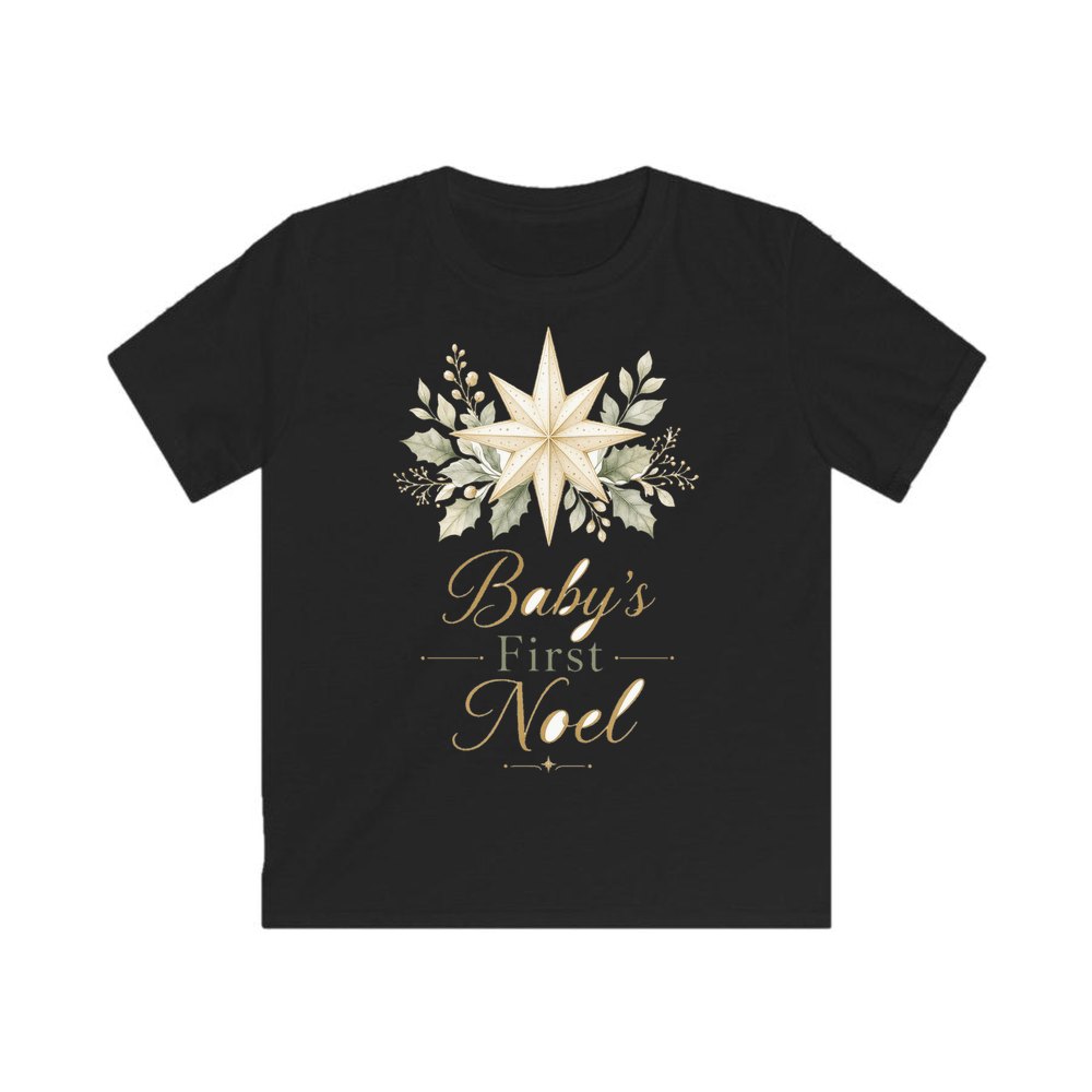 Baby's First Noel Star personalised kids Christmas tee in black