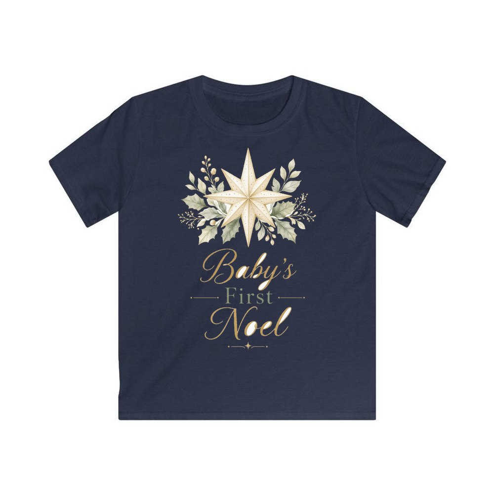 Baby's First Noel Star personalised kids Christmas tee in navy