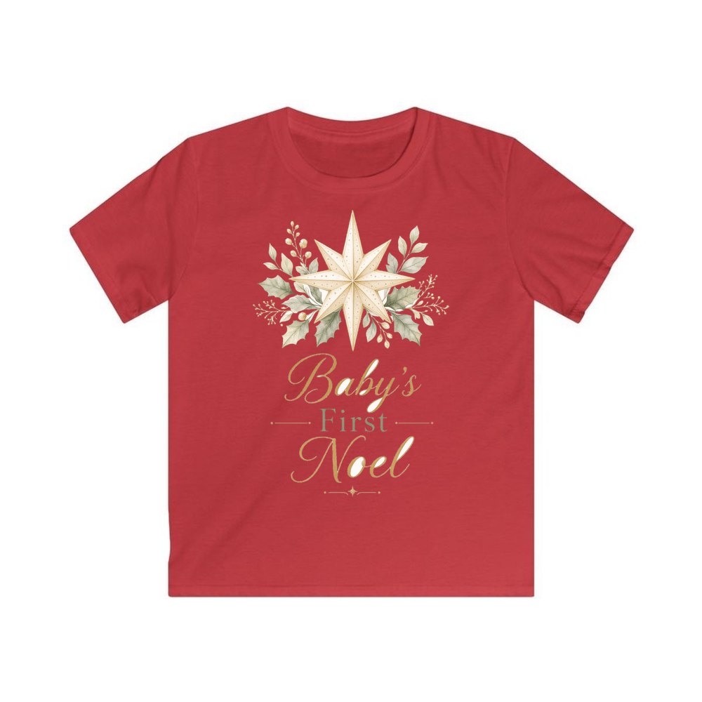 Baby's First Noel Star personalised kids Christmas tee in red