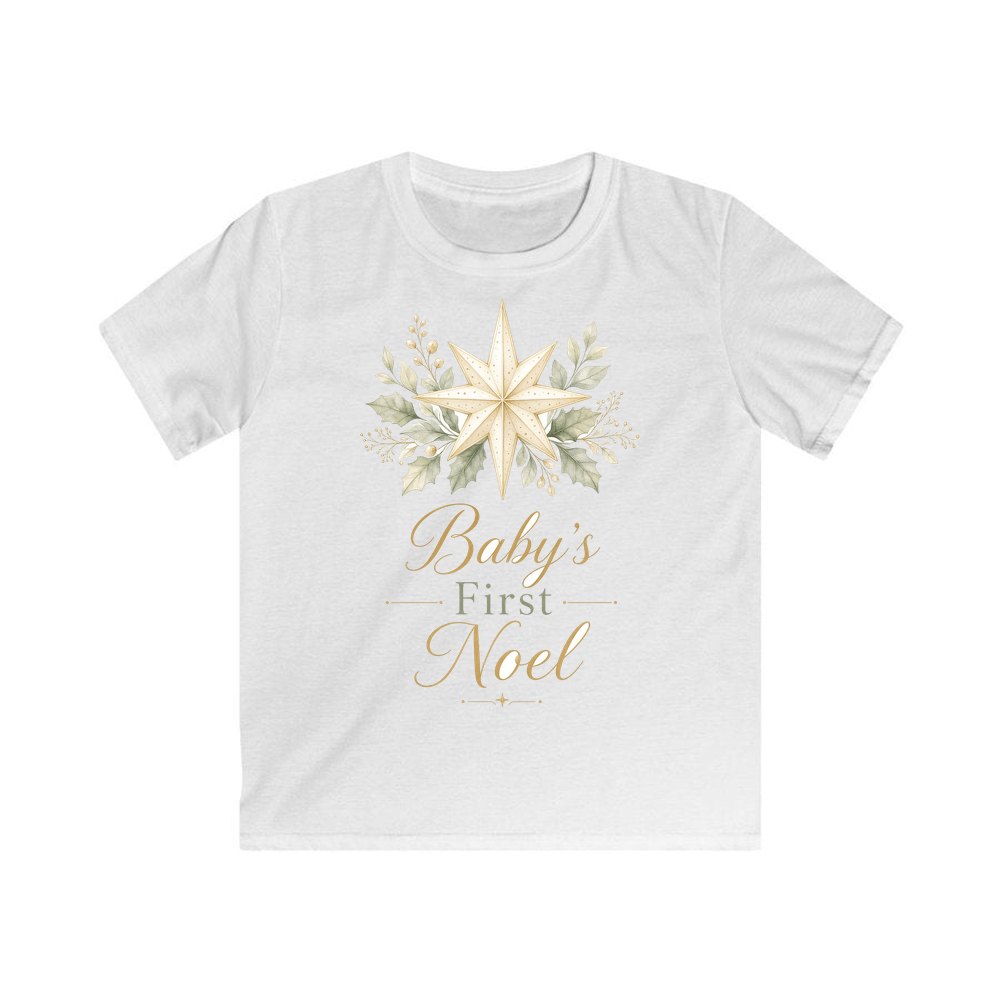Baby's First Noel Star personalised kids Christmas tee in white