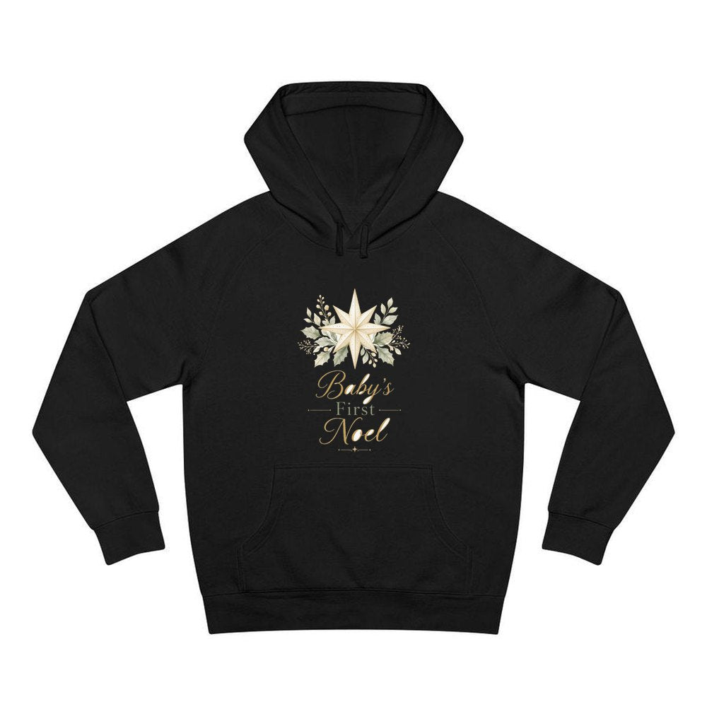 Baby's First Noel Star personalised Christmas hoodie in black