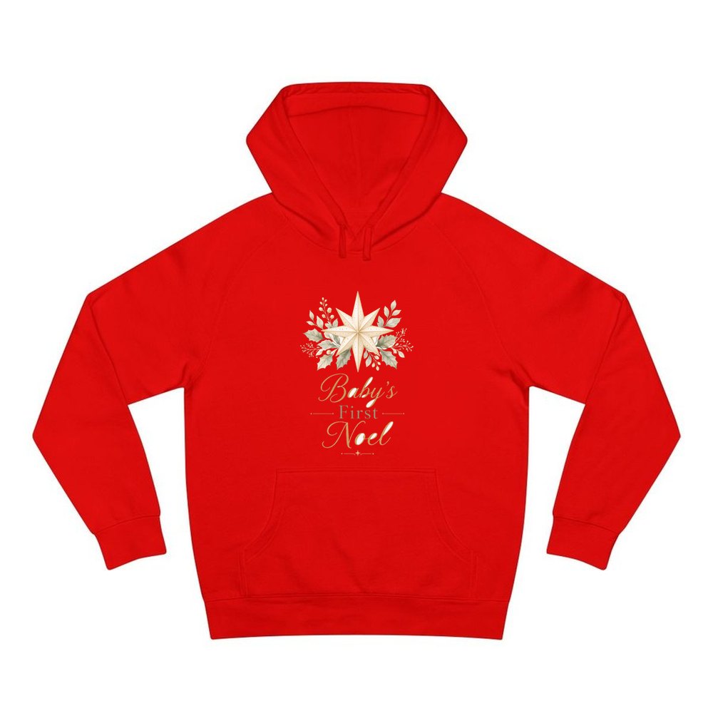 Baby's First Noel Star personalised Christmas hoodie in red