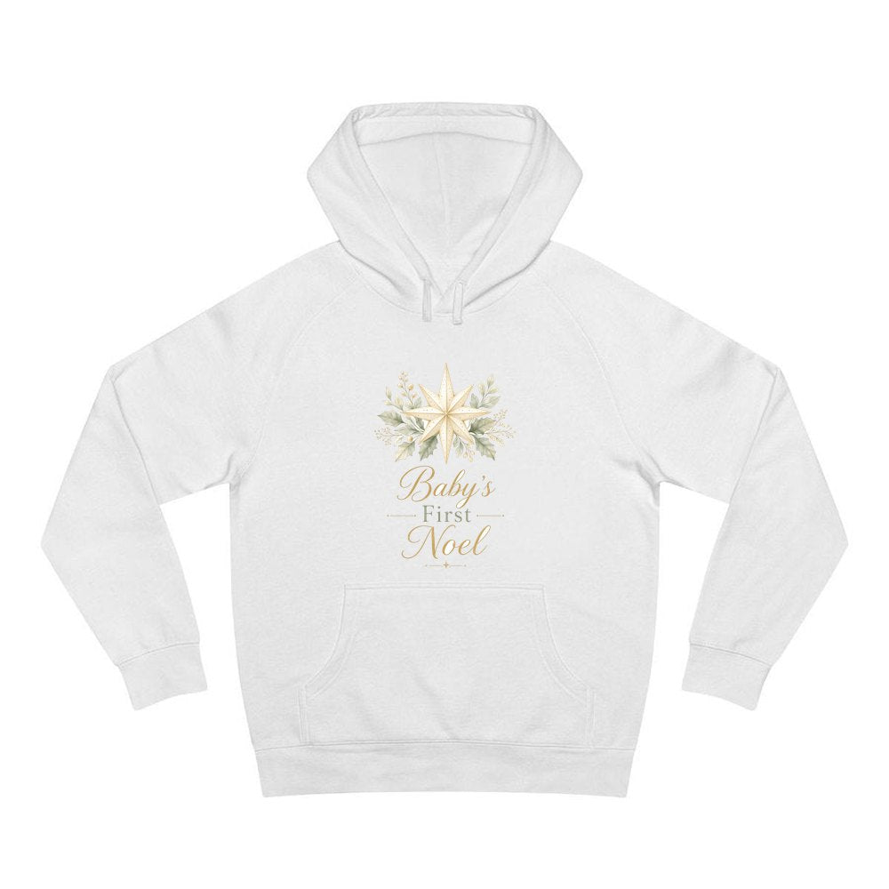 Baby's First Noel Star personalised Christmas hoodie in white