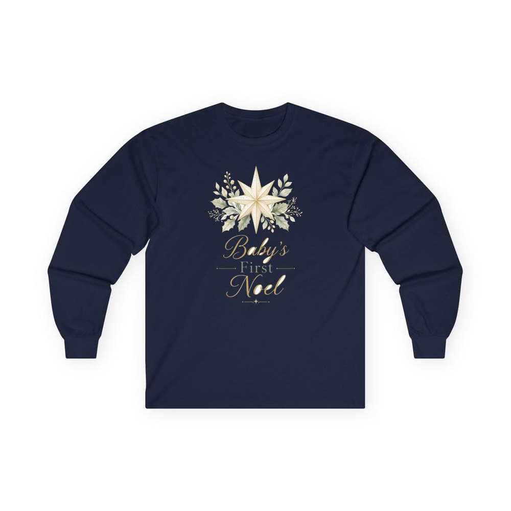Baby's First Noel Star personalised long sleeve Christmas T-shirt in navy