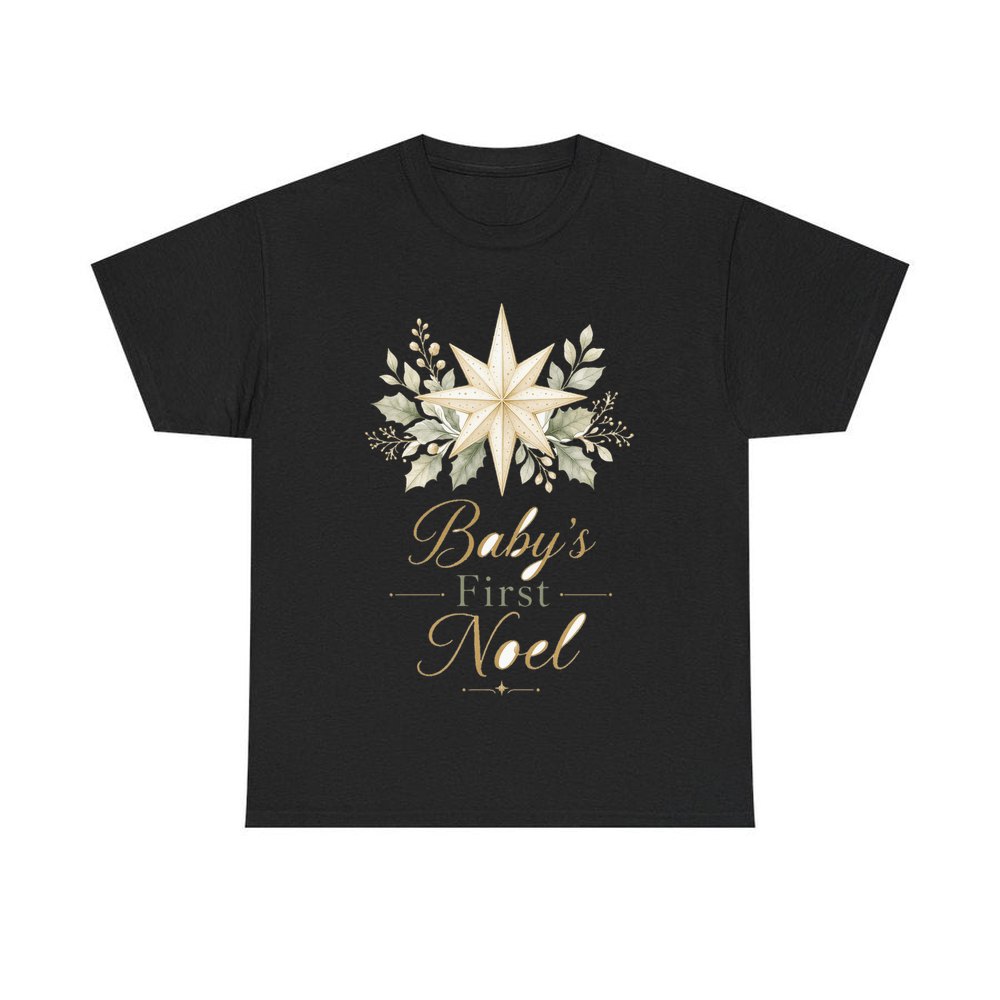 Baby's First Noel Star personalised Christmas T-shirt in black