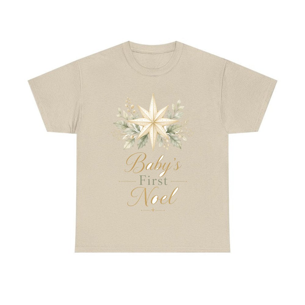 Baby's First Noel Star personalised Christmas T-shirt in sand