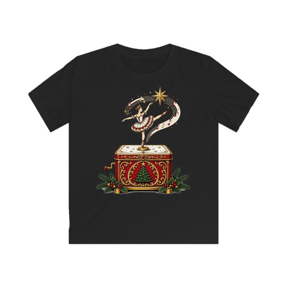 Ballerina Music Box personalised kids Christmas tee in black