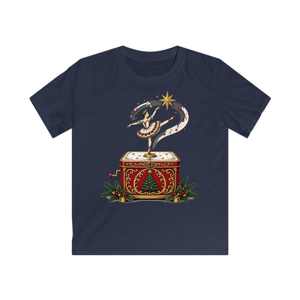 Ballerina Music Box personalised kids Christmas tee in navy