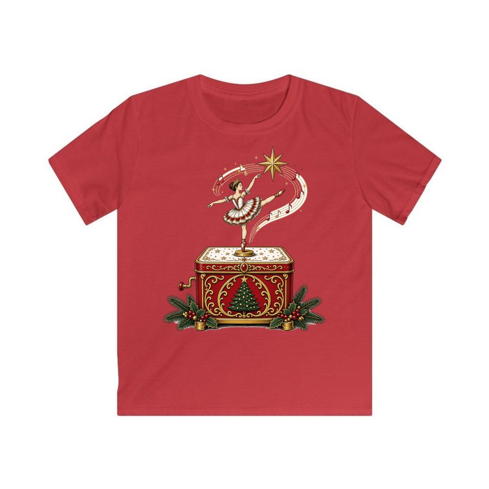 Ballerina Music Box personalised kids Christmas tee in red