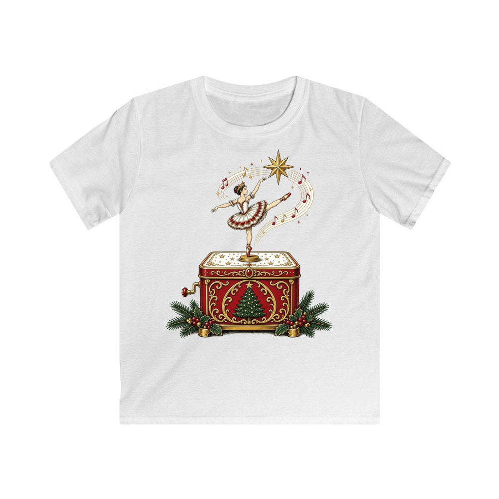 Ballerina Music Box personalised kids Christmas tee in white