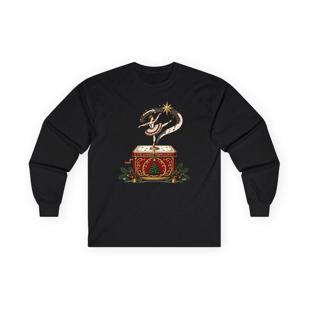 Ballerina Music Box personalised long sleeve Christmas T-shirt in black
