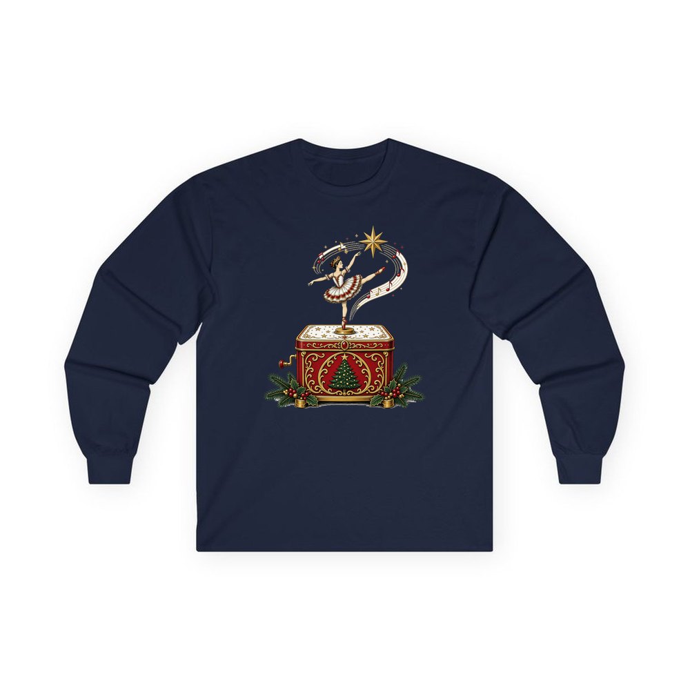 Ballerina Music Box personalised long sleeve Christmas T-shirt in navy