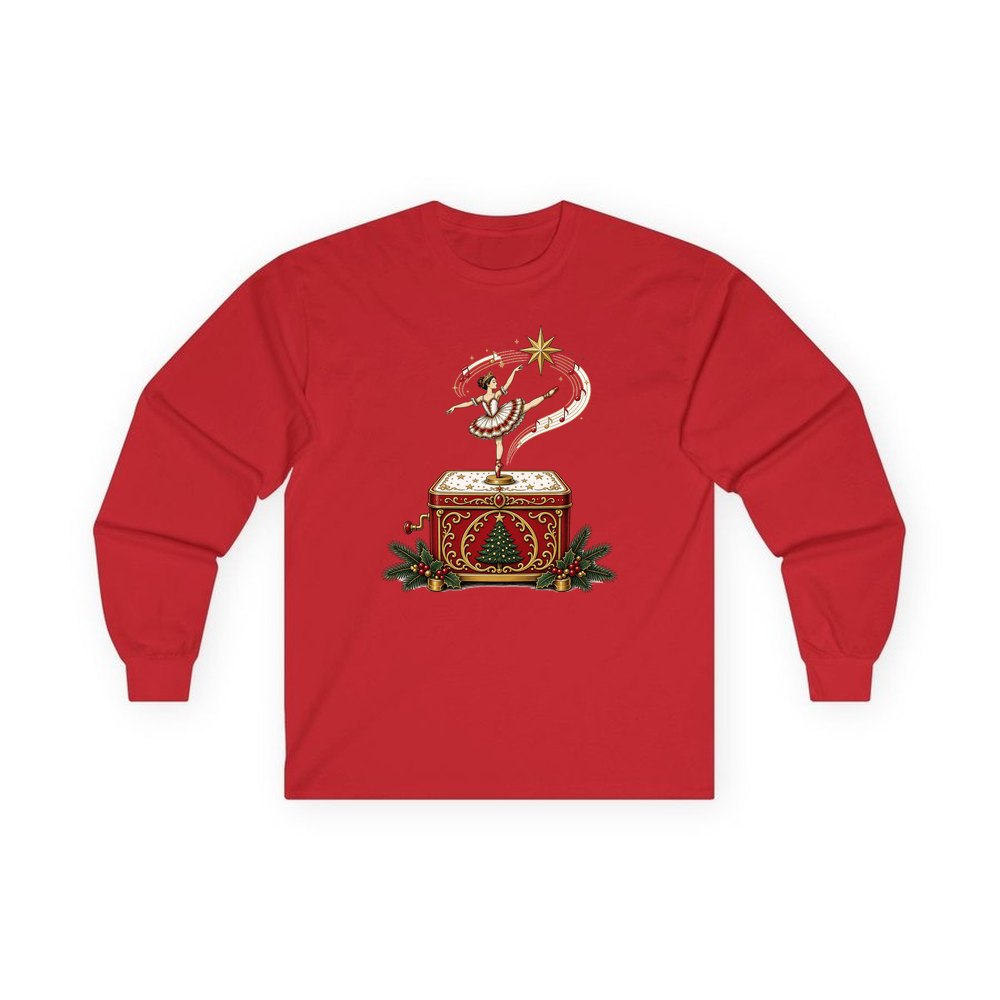 Ballerina Music Box personalised long sleeve Christmas T-shirt in red