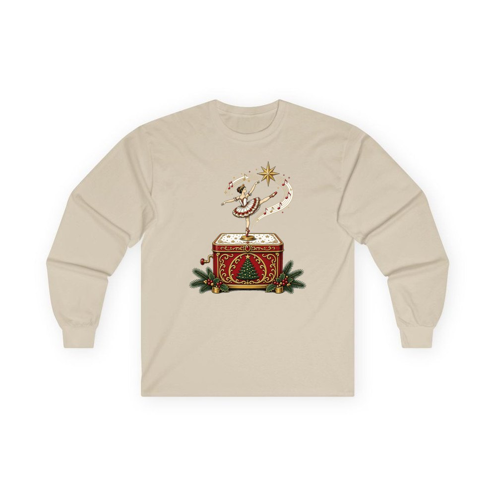 Ballerina Music Box personalised long sleeve Christmas T-shirt in sand