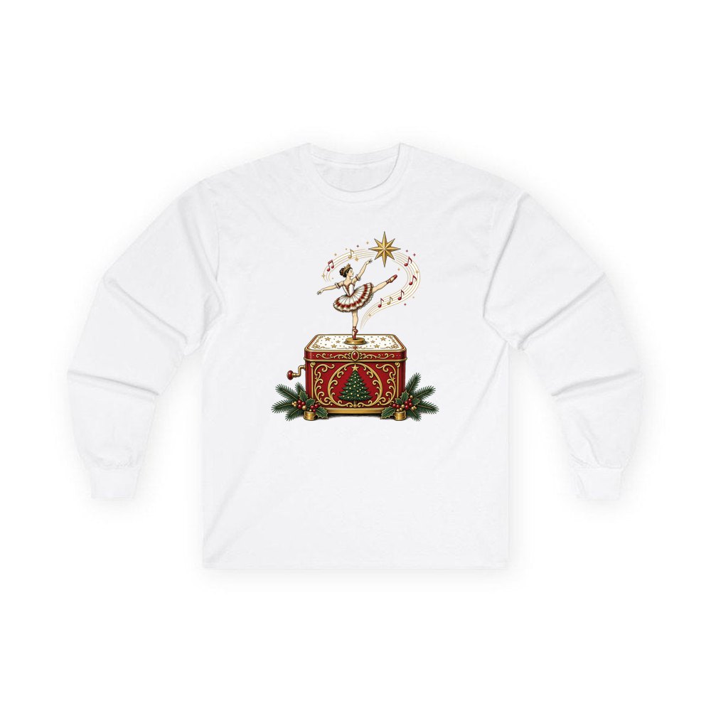 Ballerina Music Box personalised long sleeve Christmas T-shirt in white