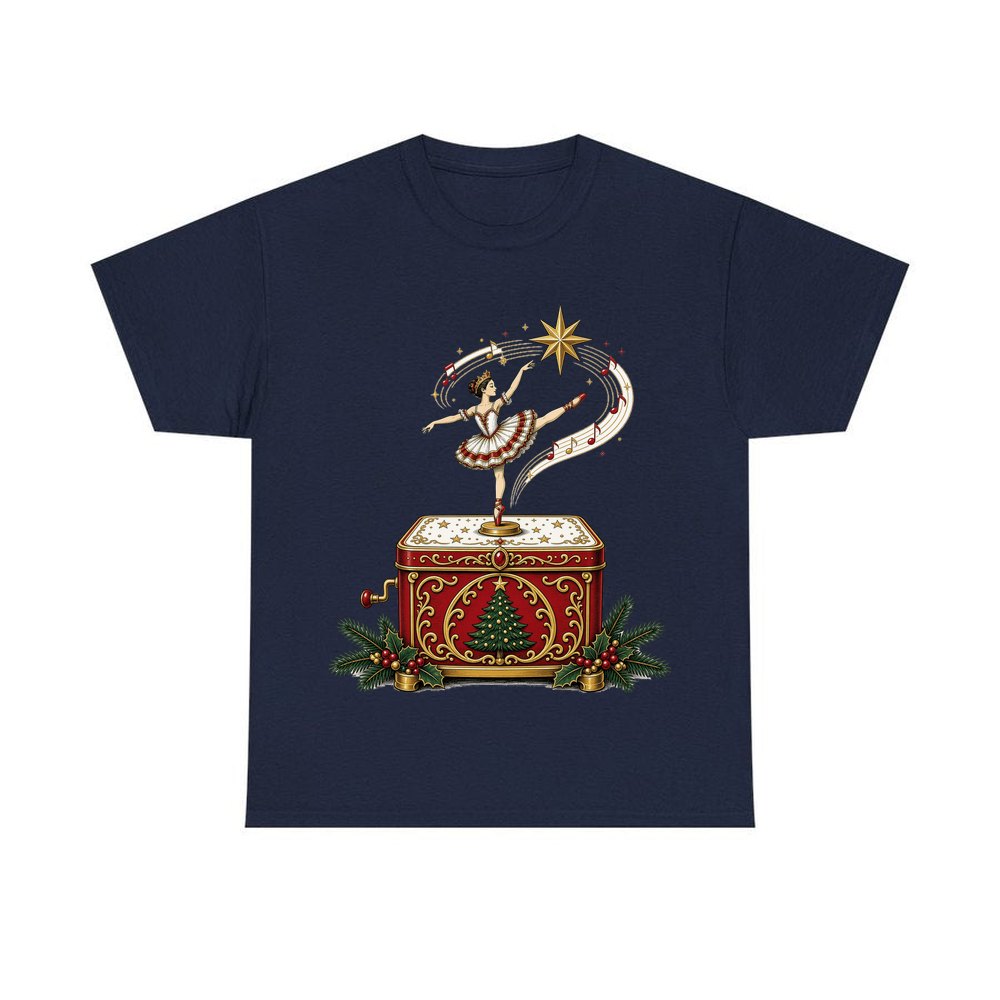 Ballerina Music Box personalised Christmas T-shirt in navy