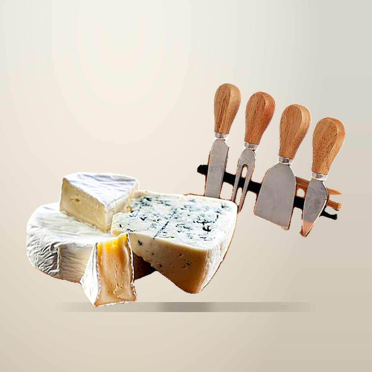 Bamboo Cheese Board and Knife Set, 30 x 20 cm, on a plain cream background