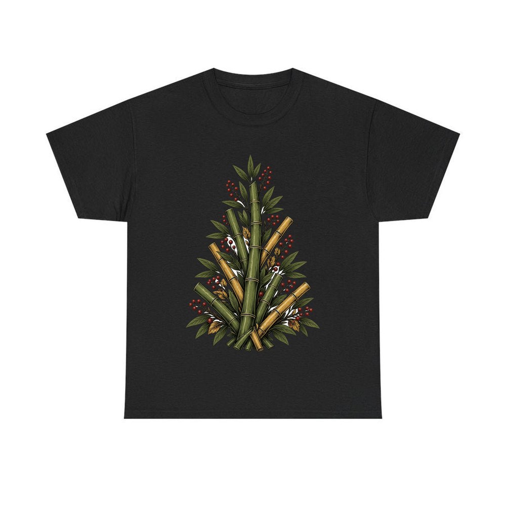 Bamboo Christmas Tree personalised Christmas T-shirt in black