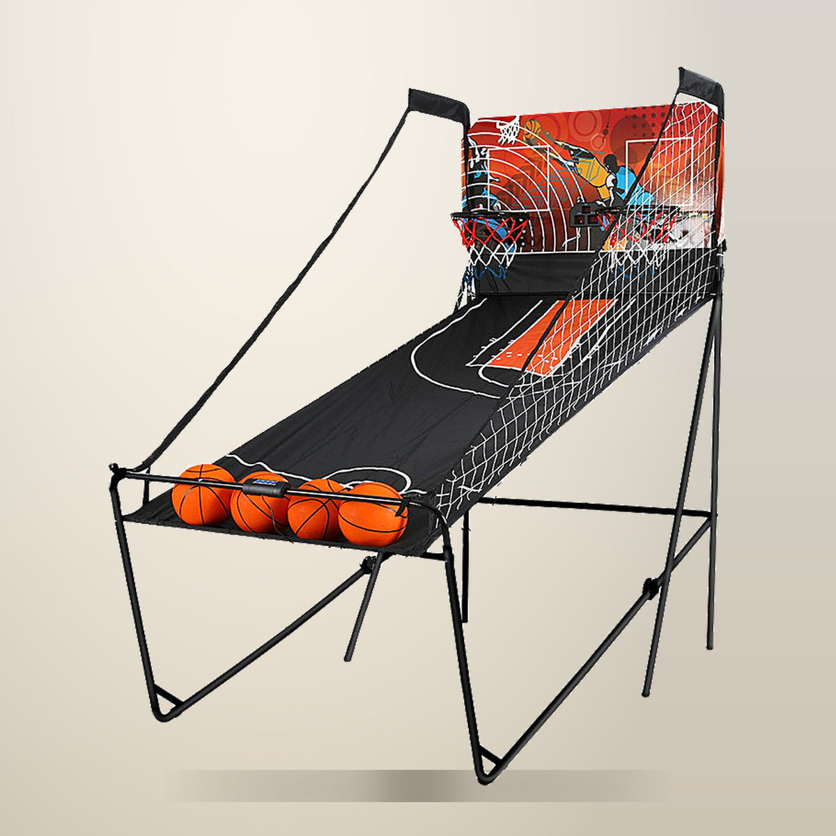 Basketball Arcade Shooting Machine, 8 Games, Black, Large, on a plain cream background