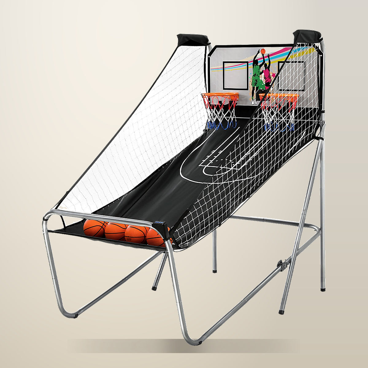 Basketball Arcade Shooting Machine, 8 Games, Silver, on a plain cream background
