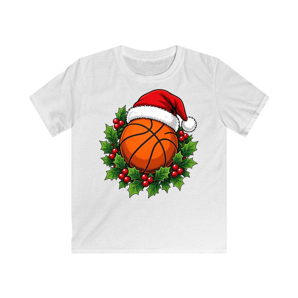 Basketball In Santa Hat personalised kids Christmas tee in white
