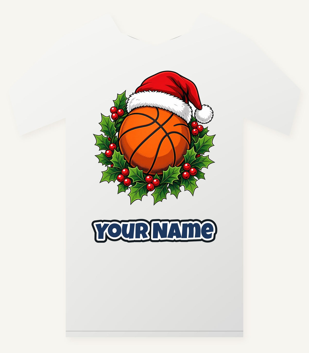 Basketball In Santa Hat Personalised Christmas T-Shirt and Hoodie