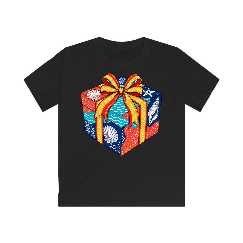 Beach Shells Gift Box personalised kids Christmas tee in black