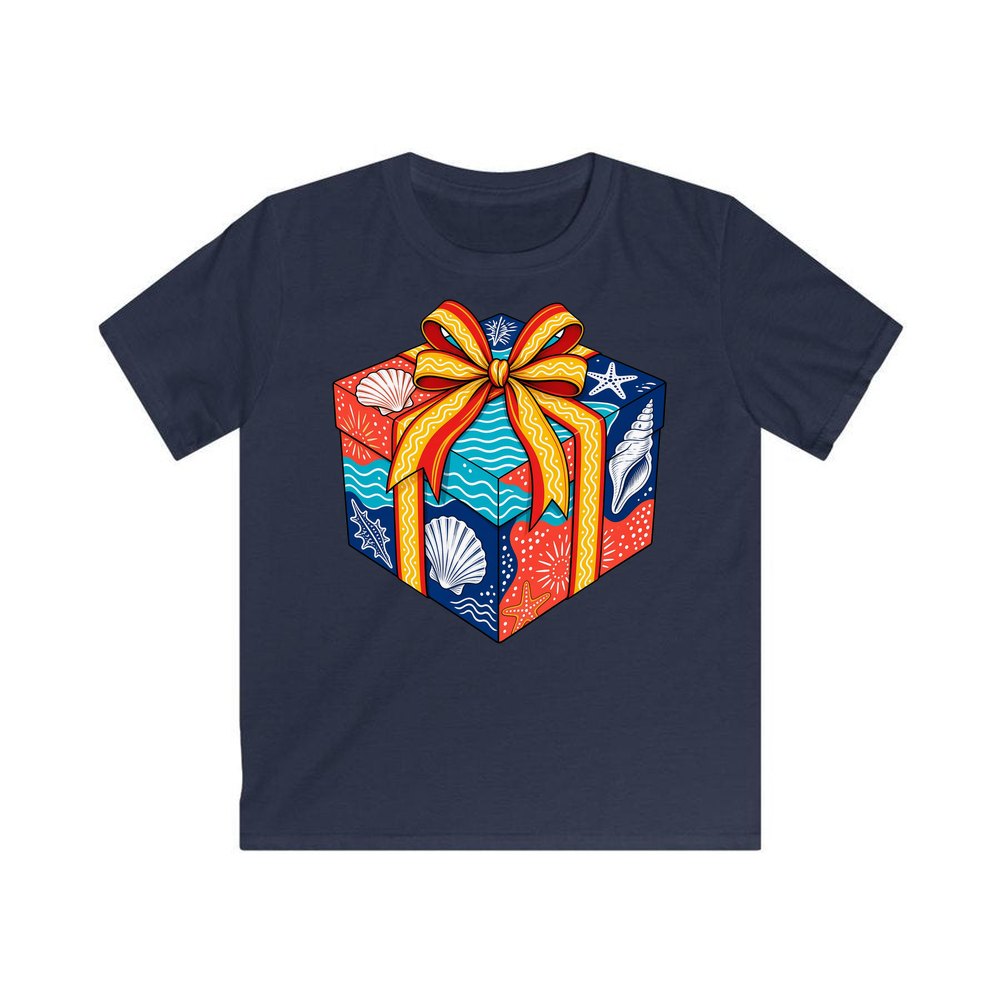 Beach Shells Gift Box personalised kids Christmas tee in navy