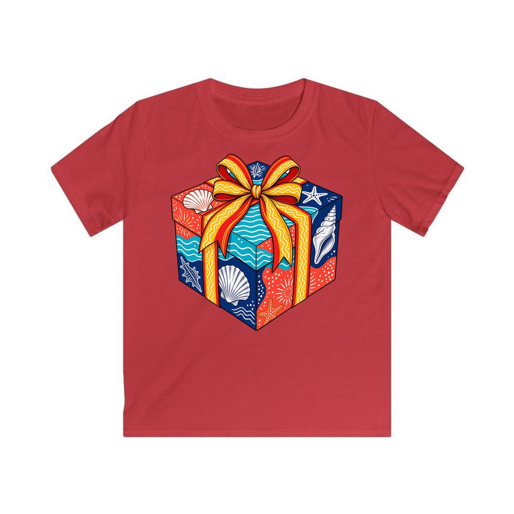 Beach Shells Gift Box personalised kids Christmas tee in red
