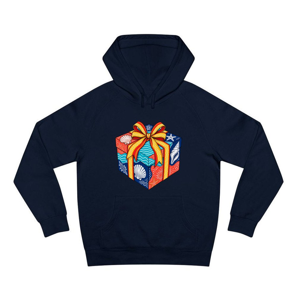 Beach Shells Gift Box personalised Christmas hoodie in navy