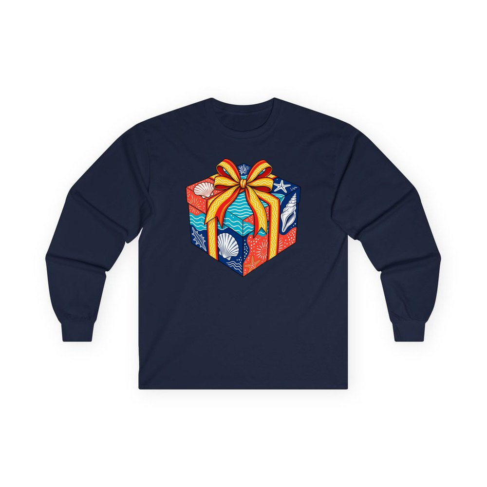 Beach Shells Gift Box personalised long sleeve Christmas T-shirt in navy